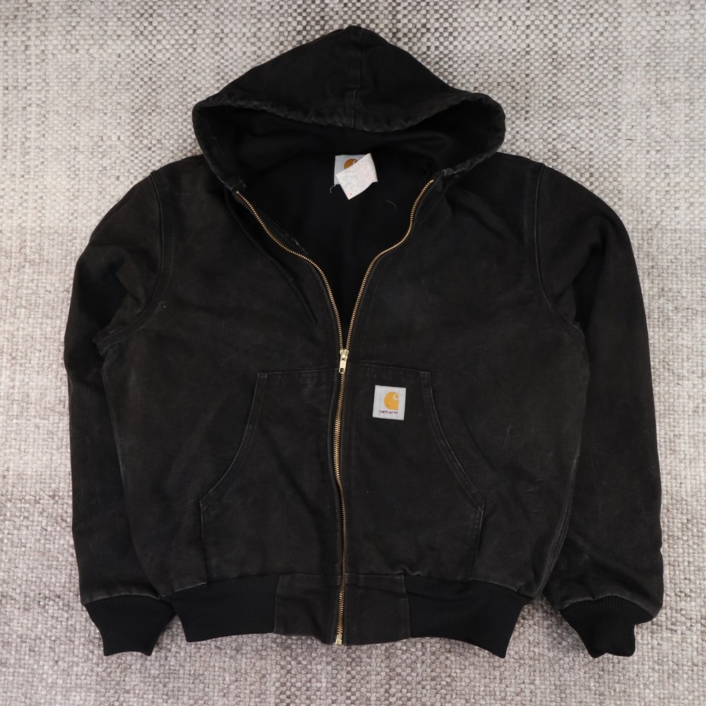 Carhartt Active Jacket Black Duck Canvas Thermal Lined Hooded Work Coat Medium